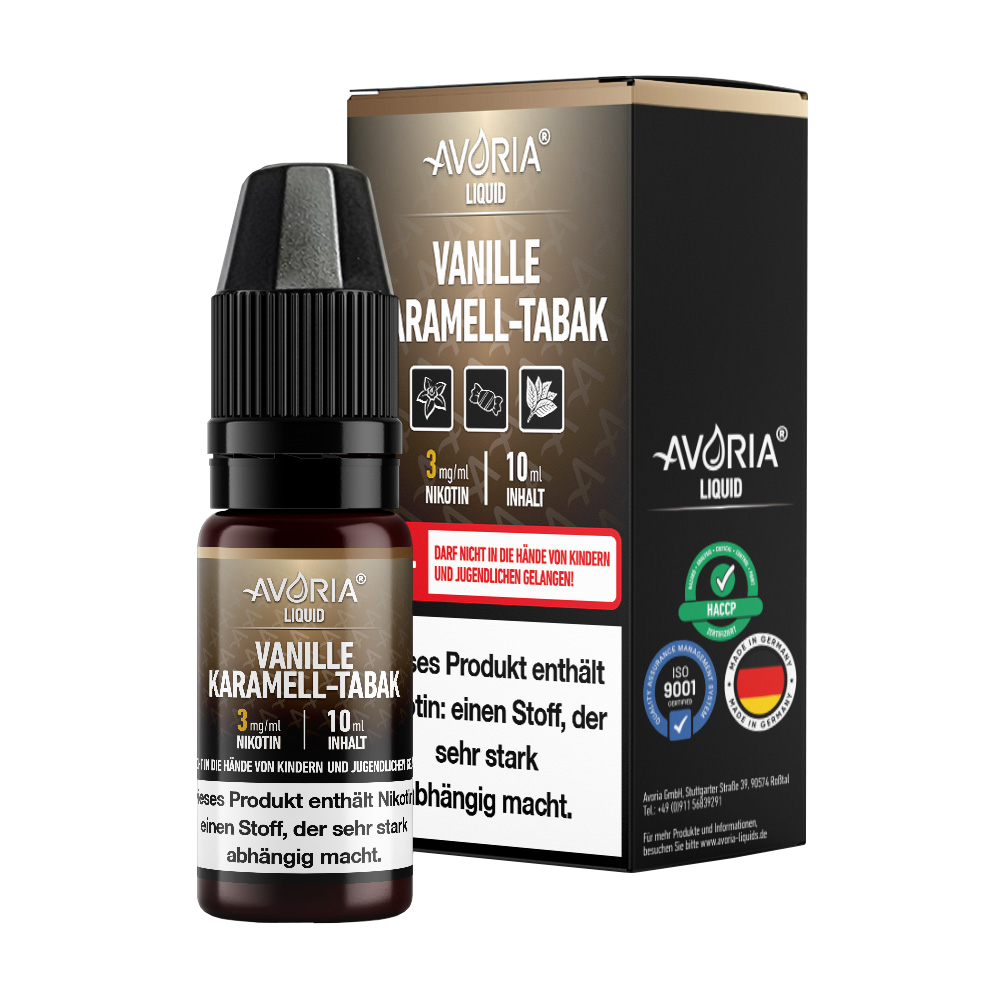 Avoria - Vanille-Karamell-Tabak E-Zigaretten Liquid 6 mg/ml