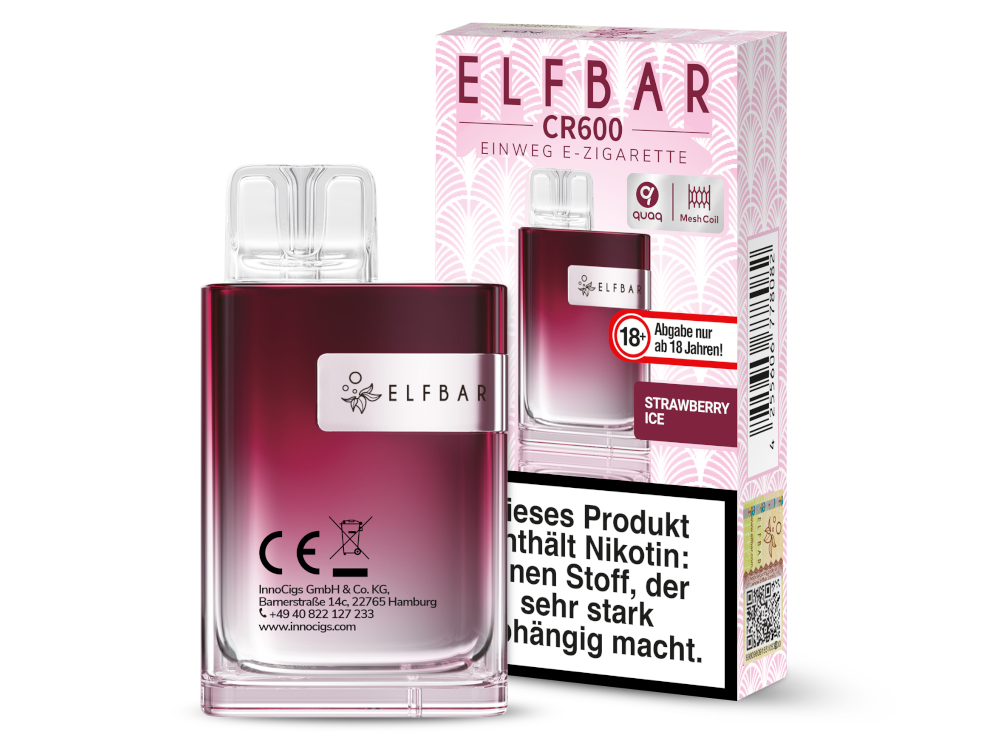 Elfbar - CR600 Einweg E-Zigarette - Strawberry Ice 20 mg/ml